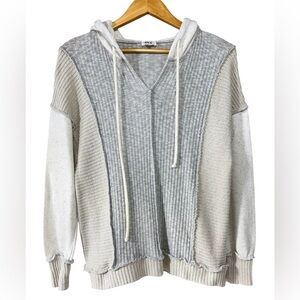 BKE Hoodie Knit Sweater Loose Side Slits Long Sleeve Cream/Tan/Gray | Women’s L